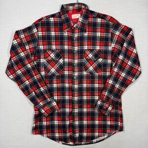 Vintage Flannel Shirt Mens Large Tall Plaid Cotton Farm Work Fall Casual